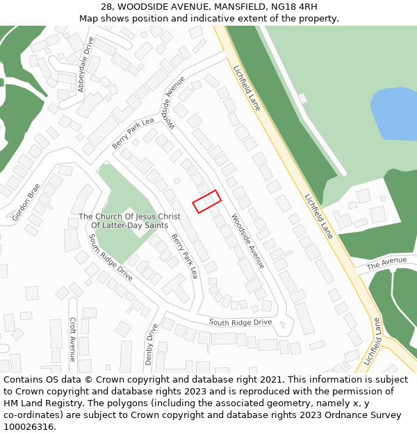 28, WOODSIDE AVENUE, MANSFIELD, NG18 4RH: Location map and indicative extent of plot