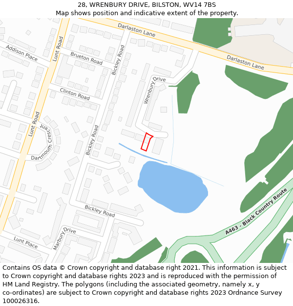 28, WRENBURY DRIVE, BILSTON, WV14 7BS: Location map and indicative extent of plot