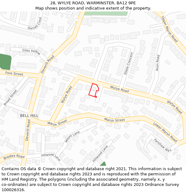 28, WYLYE ROAD, WARMINSTER, BA12 9PE: Location map and indicative extent of plot