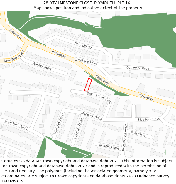 28, YEALMPSTONE CLOSE, PLYMOUTH, PL7 1XL: Location map and indicative extent of plot