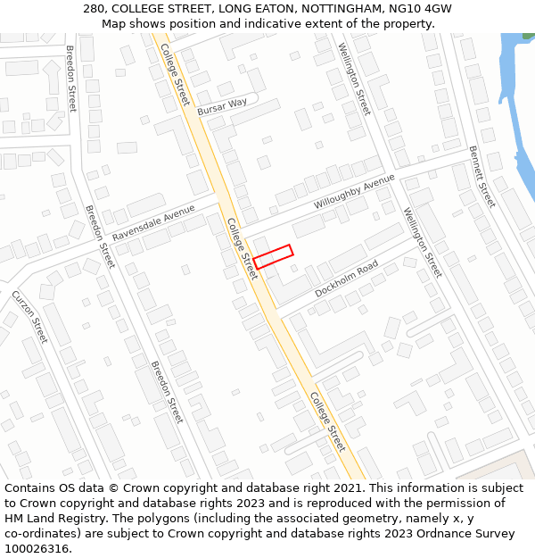 280, COLLEGE STREET, LONG EATON, NOTTINGHAM, NG10 4GW: Location map and indicative extent of plot