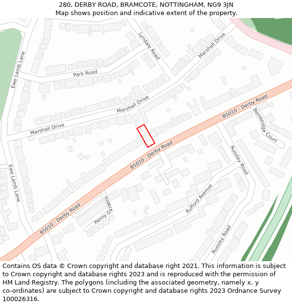 280, DERBY ROAD, BRAMCOTE, NOTTINGHAM, NG9 3JN: Location map and indicative extent of plot