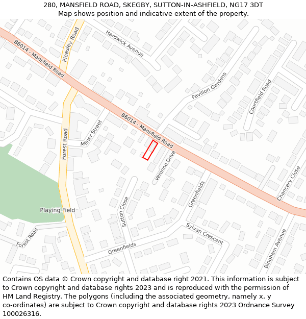 280, MANSFIELD ROAD, SKEGBY, SUTTON-IN-ASHFIELD, NG17 3DT: Location map and indicative extent of plot