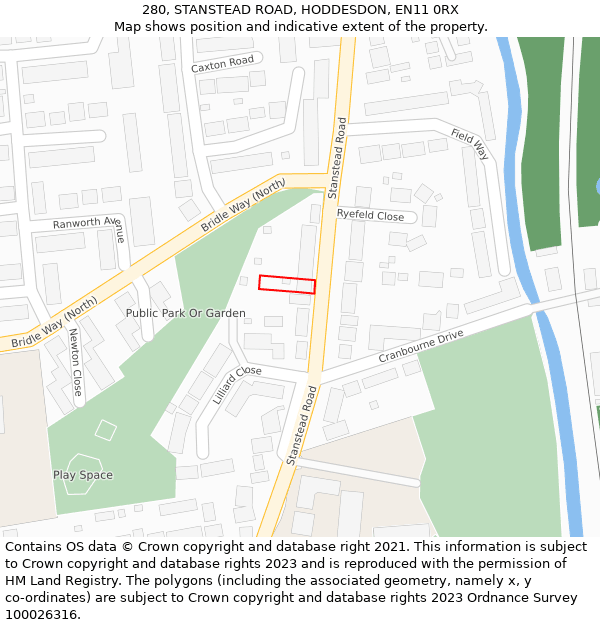 280, STANSTEAD ROAD, HODDESDON, EN11 0RX: Location map and indicative extent of plot