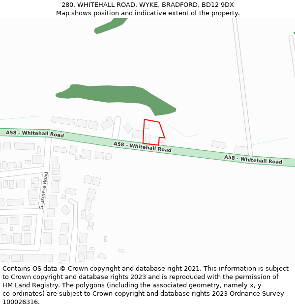 280, WHITEHALL ROAD, WYKE, BRADFORD, BD12 9DX: Location map and indicative extent of plot