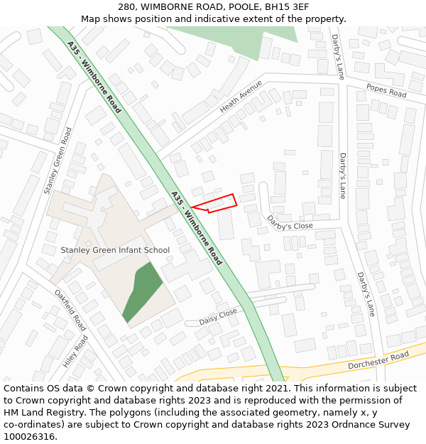 280, WIMBORNE ROAD, POOLE, BH15 3EF: Location map and indicative extent of plot