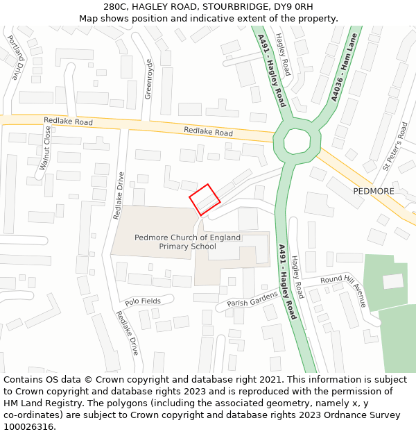 280C, HAGLEY ROAD, STOURBRIDGE, DY9 0RH: Location map and indicative extent of plot