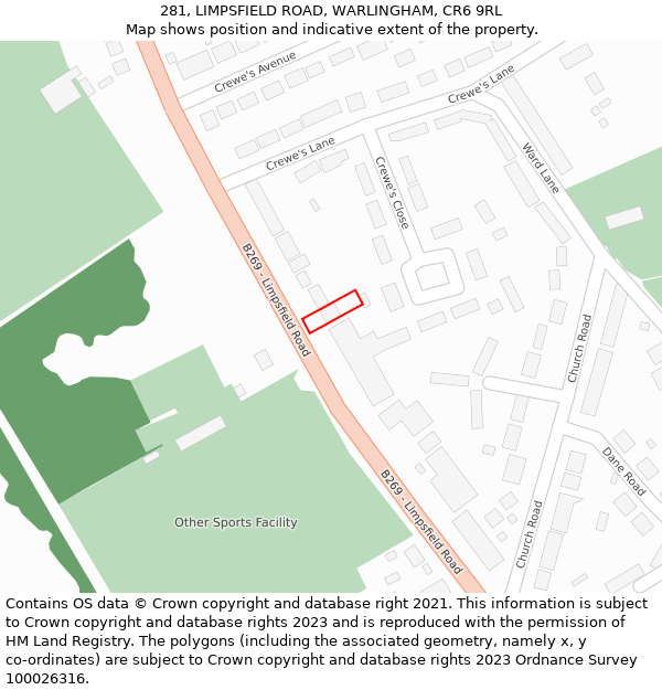 281, LIMPSFIELD ROAD, WARLINGHAM, CR6 9RL: Location map and indicative extent of plot