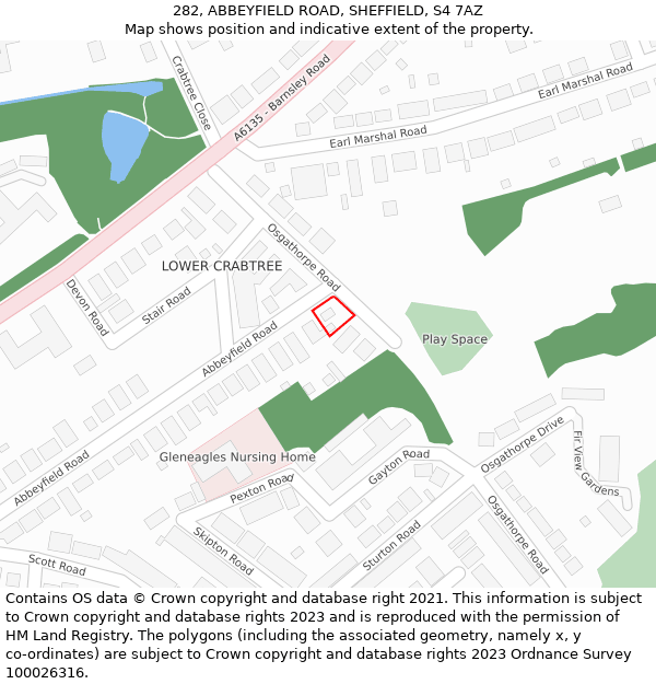 282, ABBEYFIELD ROAD, SHEFFIELD, S4 7AZ: Location map and indicative extent of plot