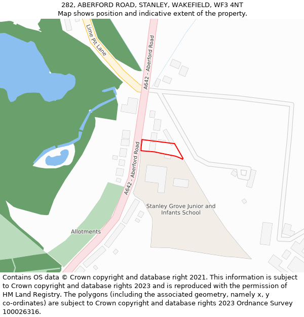 282, ABERFORD ROAD, STANLEY, WAKEFIELD, WF3 4NT: Location map and indicative extent of plot