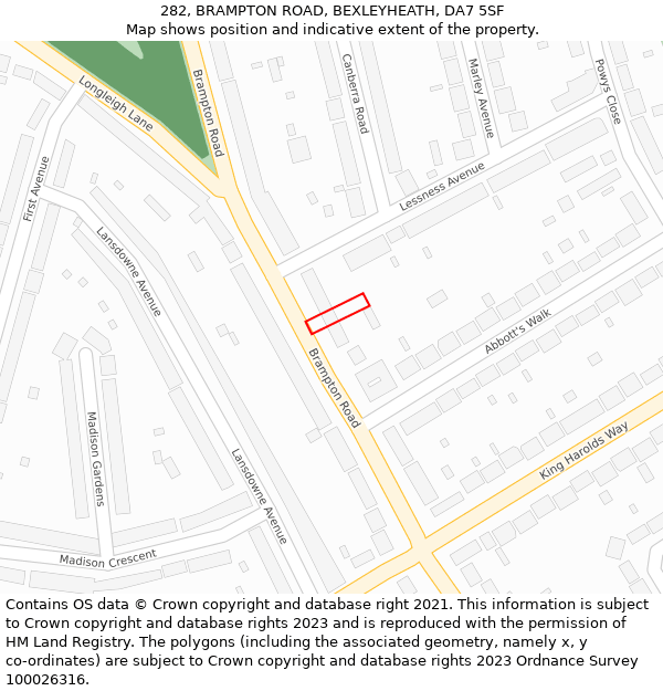 282, BRAMPTON ROAD, BEXLEYHEATH, DA7 5SF: Location map and indicative extent of plot
