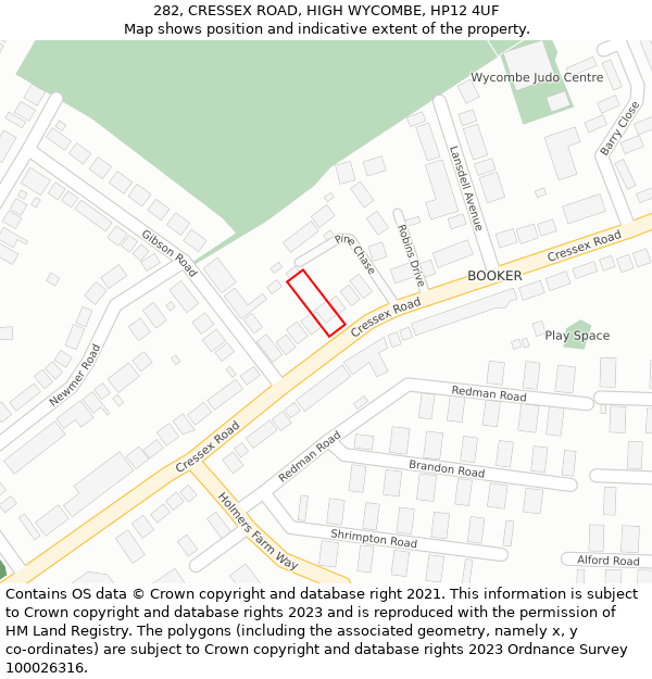 282, CRESSEX ROAD, HIGH WYCOMBE, HP12 4UF: Location map and indicative extent of plot