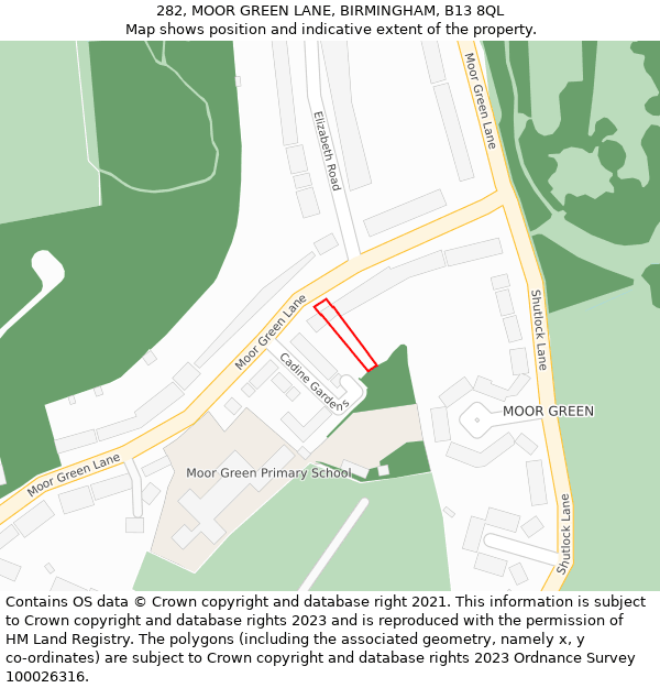 282, MOOR GREEN LANE, BIRMINGHAM, B13 8QL: Location map and indicative extent of plot