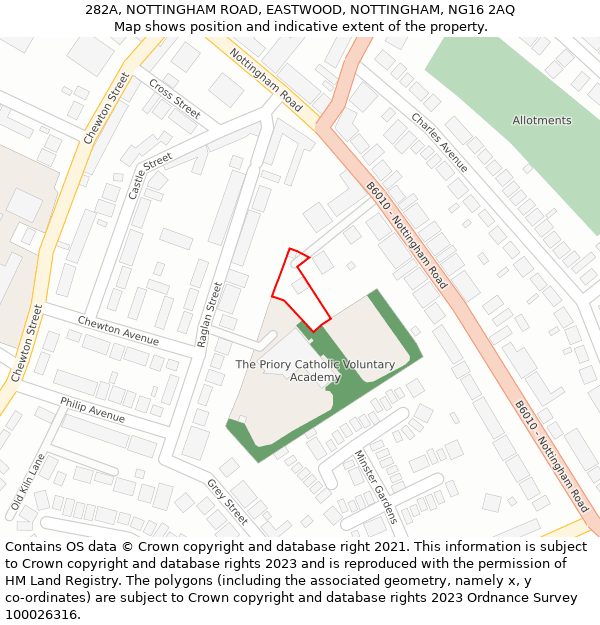 282A, NOTTINGHAM ROAD, EASTWOOD, NOTTINGHAM, NG16 2AQ: Location map and indicative extent of plot