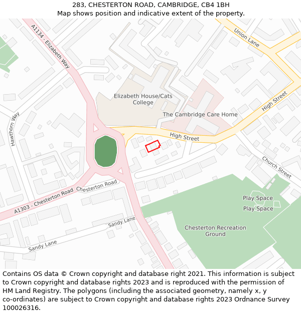 283, CHESTERTON ROAD, CAMBRIDGE, CB4 1BH: Location map and indicative extent of plot