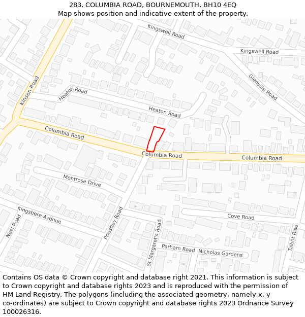 283, COLUMBIA ROAD, BOURNEMOUTH, BH10 4EQ: Location map and indicative extent of plot