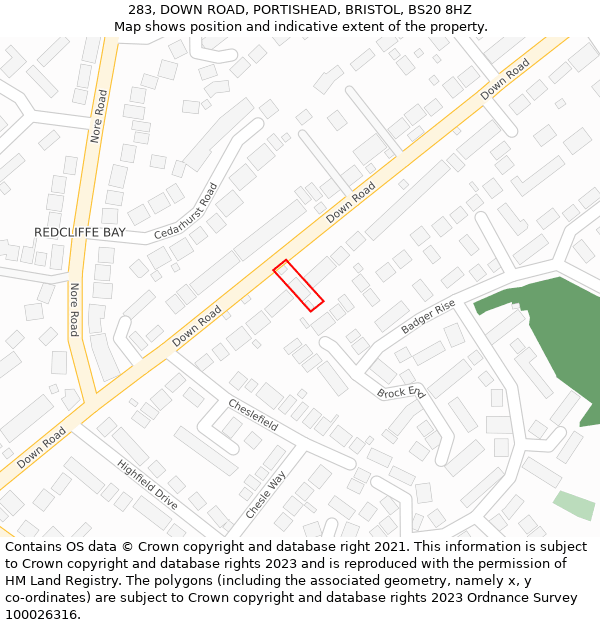 283, DOWN ROAD, PORTISHEAD, BRISTOL, BS20 8HZ: Location map and indicative extent of plot