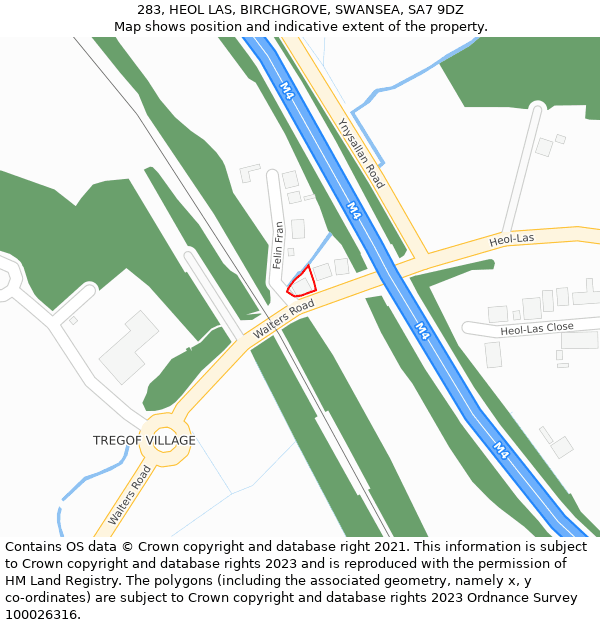 283, HEOL LAS, BIRCHGROVE, SWANSEA, SA7 9DZ: Location map and indicative extent of plot