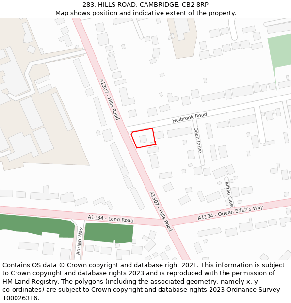 283, HILLS ROAD, CAMBRIDGE, CB2 8RP: Location map and indicative extent of plot