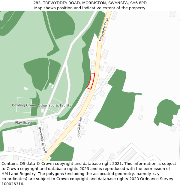 283, TREWYDDFA ROAD, MORRISTON, SWANSEA, SA6 8PD: Location map and indicative extent of plot