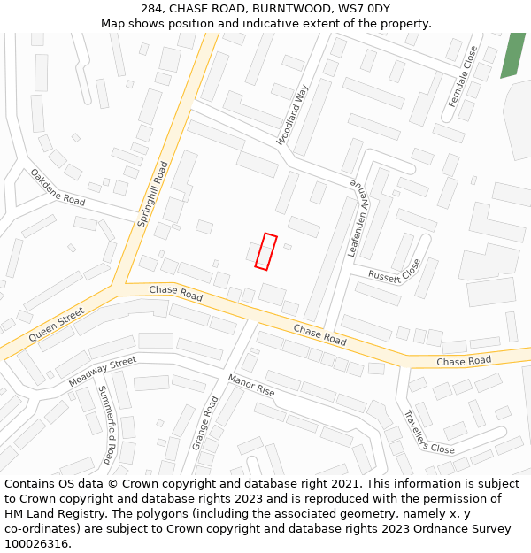 284, CHASE ROAD, BURNTWOOD, WS7 0DY: Location map and indicative extent of plot
