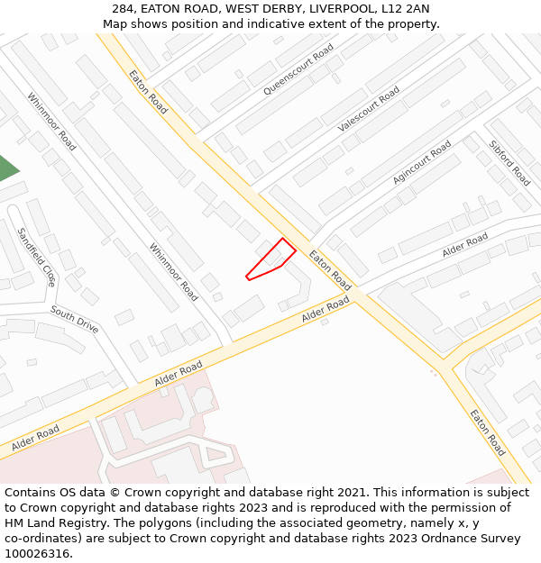284, EATON ROAD, WEST DERBY, LIVERPOOL, L12 2AN: Location map and indicative extent of plot