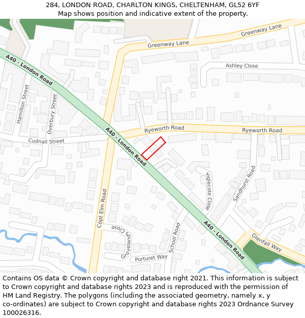 284, LONDON ROAD, CHARLTON KINGS, CHELTENHAM, GL52 6YF: Location map and indicative extent of plot