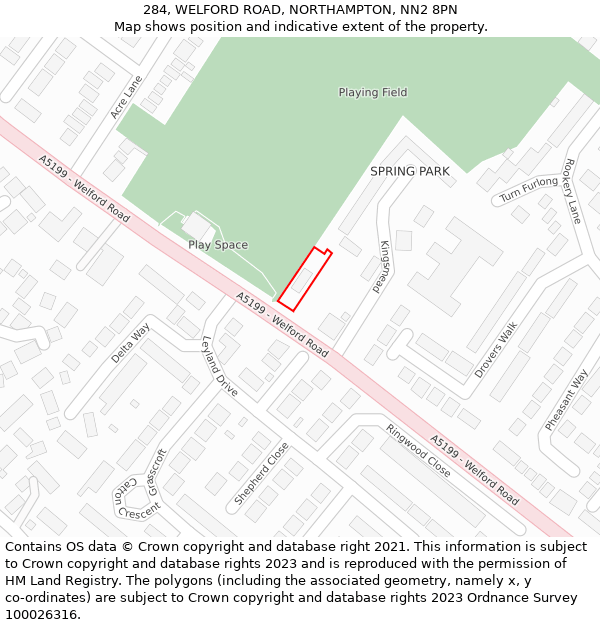 284, WELFORD ROAD, NORTHAMPTON, NN2 8PN: Location map and indicative extent of plot