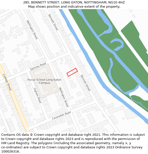 285, BENNETT STREET, LONG EATON, NOTTINGHAM, NG10 4HZ: Location map and indicative extent of plot