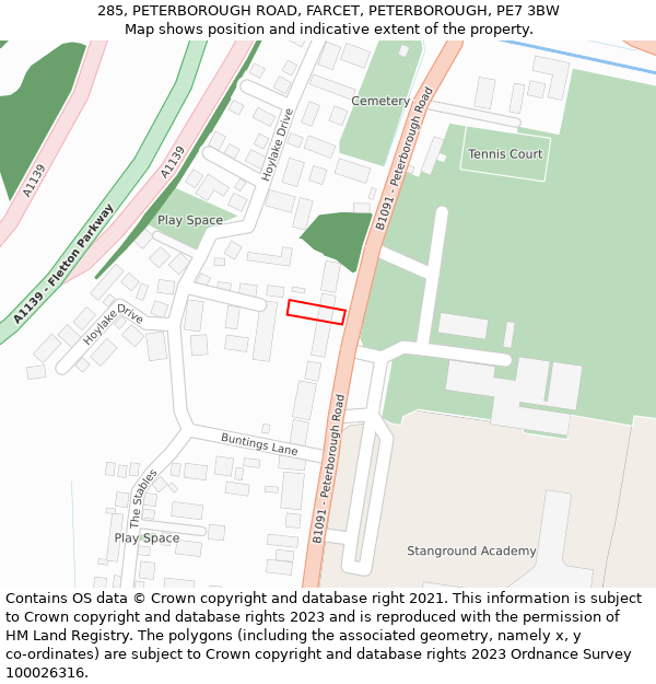285, PETERBOROUGH ROAD, FARCET, PETERBOROUGH, PE7 3BW: Location map and indicative extent of plot