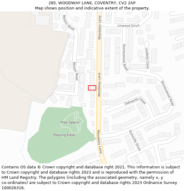 285, WOODWAY LANE, COVENTRY, CV2 2AP: Location map and indicative extent of plot