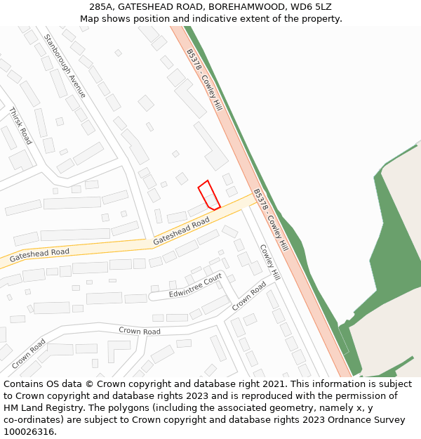 285A, GATESHEAD ROAD, BOREHAMWOOD, WD6 5LZ: Location map and indicative extent of plot