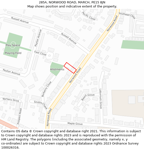 285A, NORWOOD ROAD, MARCH, PE15 8JN: Location map and indicative extent of plot