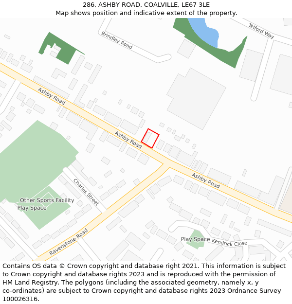 286, ASHBY ROAD, COALVILLE, LE67 3LE: Location map and indicative extent of plot