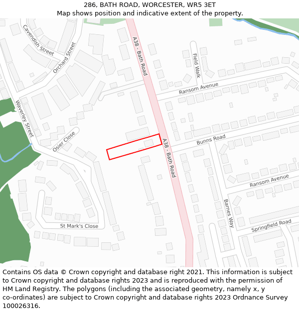 286, BATH ROAD, WORCESTER, WR5 3ET: Location map and indicative extent of plot