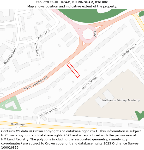 286, COLESHILL ROAD, BIRMINGHAM, B36 8BG: Location map and indicative extent of plot