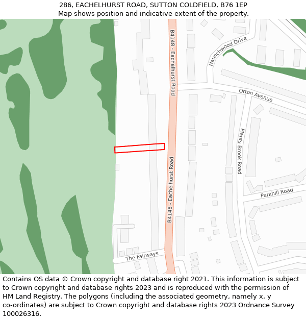 286, EACHELHURST ROAD, SUTTON COLDFIELD, B76 1EP: Location map and indicative extent of plot