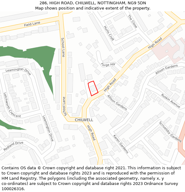 286, HIGH ROAD, CHILWELL, NOTTINGHAM, NG9 5DN: Location map and indicative extent of plot