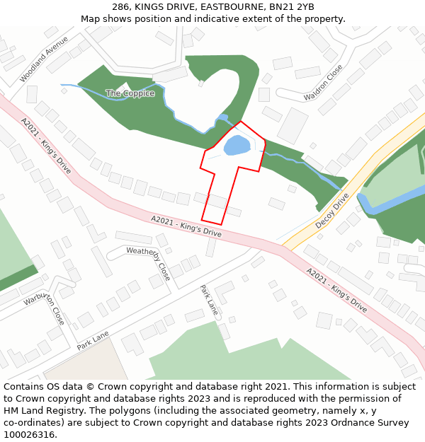 286, KINGS DRIVE, EASTBOURNE, BN21 2YB: Location map and indicative extent of plot