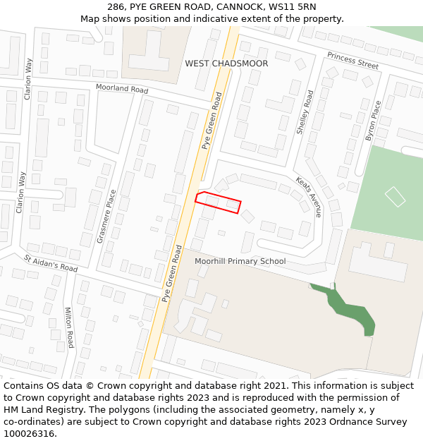 286, PYE GREEN ROAD, CANNOCK, WS11 5RN: Location map and indicative extent of plot