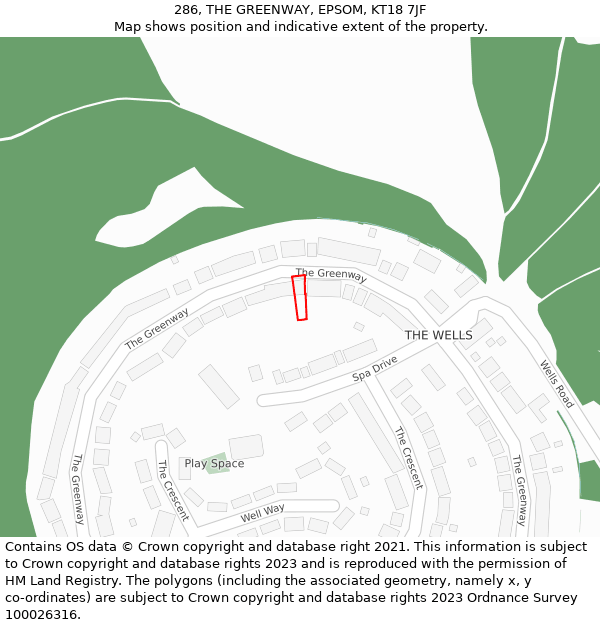 286, THE GREENWAY, EPSOM, KT18 7JF: Location map and indicative extent of plot