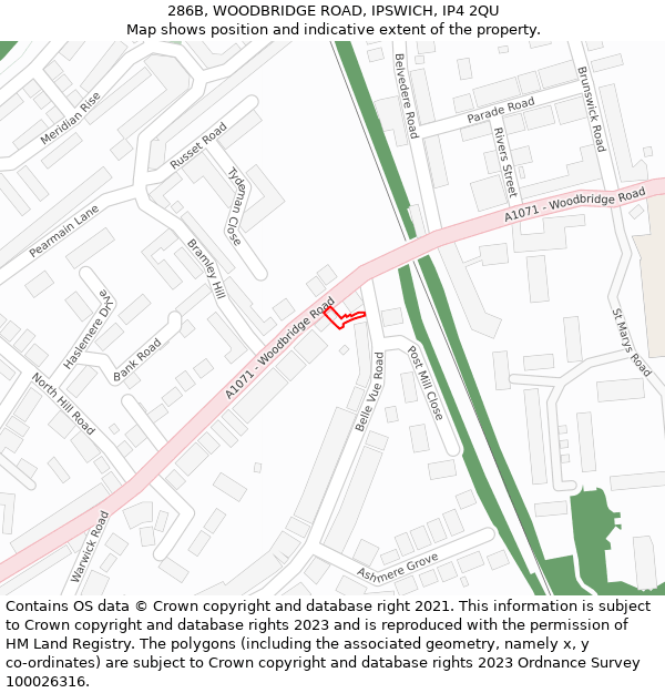 286B, WOODBRIDGE ROAD, IPSWICH, IP4 2QU: Location map and indicative extent of plot