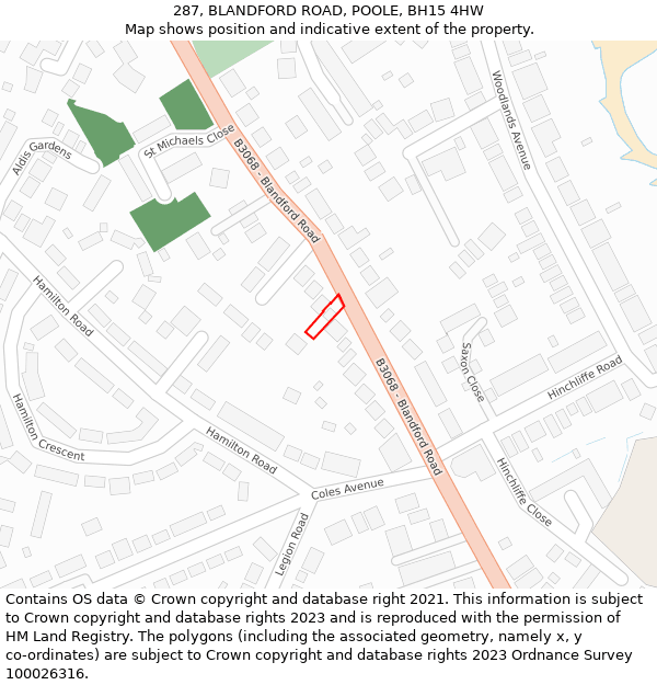 287, BLANDFORD ROAD, POOLE, BH15 4HW: Location map and indicative extent of plot