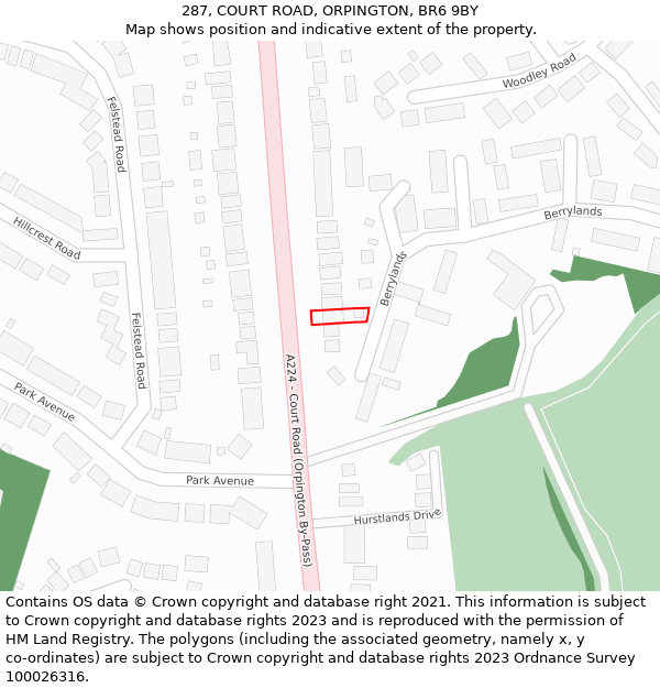 287, COURT ROAD, ORPINGTON, BR6 9BY: Location map and indicative extent of plot