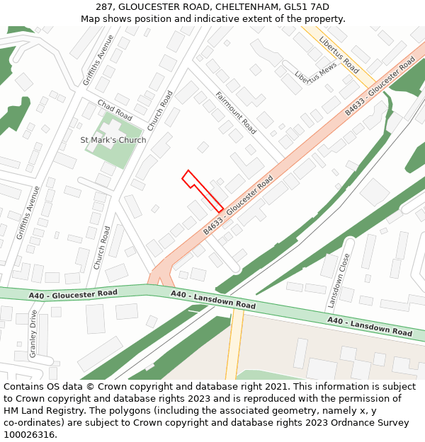 287, GLOUCESTER ROAD, CHELTENHAM, GL51 7AD: Location map and indicative extent of plot