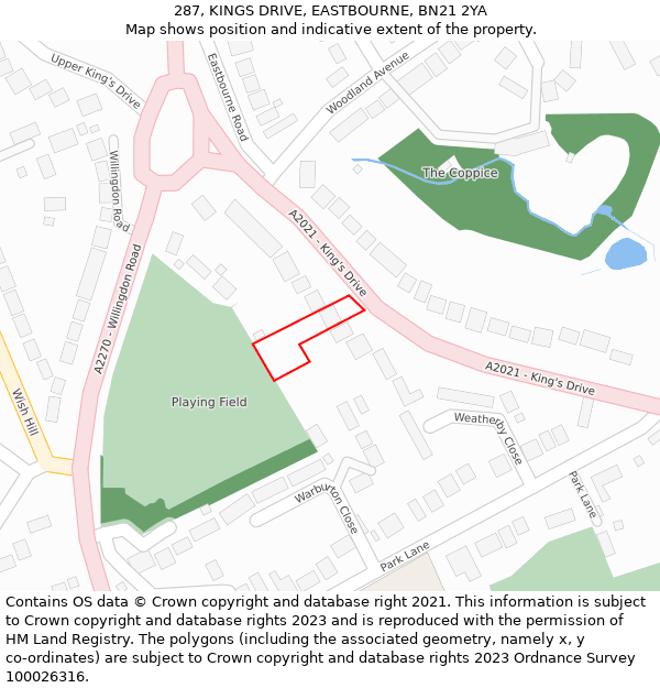 287, KINGS DRIVE, EASTBOURNE, BN21 2YA: Location map and indicative extent of plot