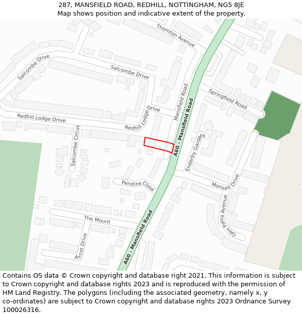 287, MANSFIELD ROAD, REDHILL, NOTTINGHAM, NG5 8JE: Location map and indicative extent of plot