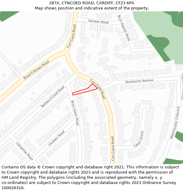 287A, CYNCOED ROAD, CARDIFF, CF23 6PA: Location map and indicative extent of plot