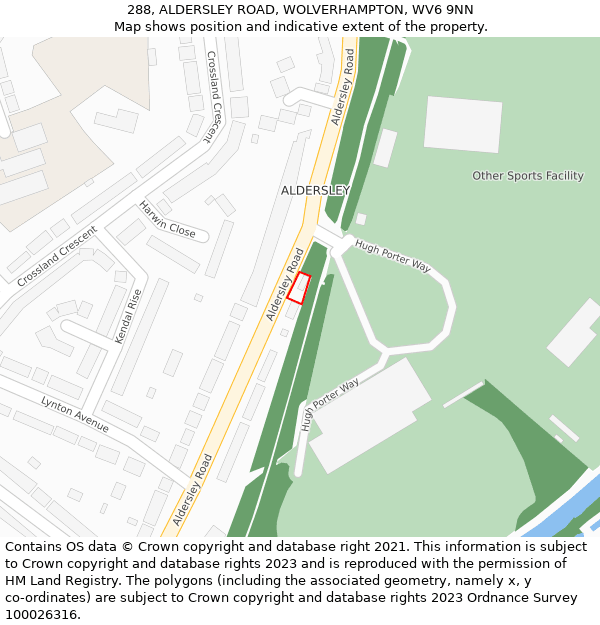 288, ALDERSLEY ROAD, WOLVERHAMPTON, WV6 9NN: Location map and indicative extent of plot