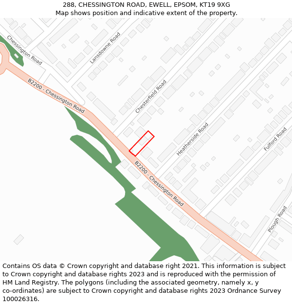 288, CHESSINGTON ROAD, EWELL, EPSOM, KT19 9XG: Location map and indicative extent of plot